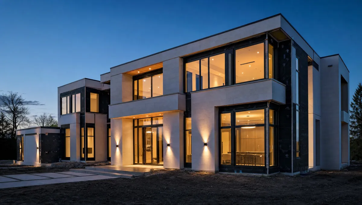 Exterior of a nearly completed luxury home during quality control review in the GTA